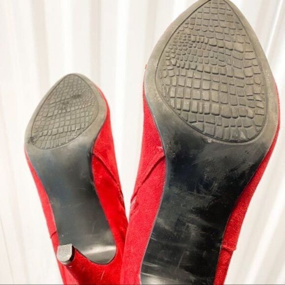 Women Sexy Red Pointed Toe Medium Heels Knee Boots Booties Gabrielle Shoes - Picture 6 of 10